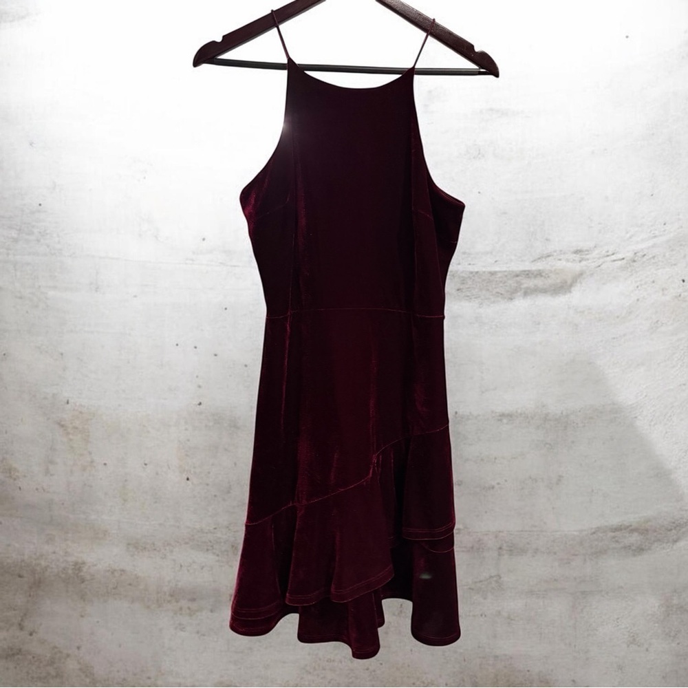Altar'd State Burgundy Velvet Asymmetrical Slip Dress - Picture 1 of 4